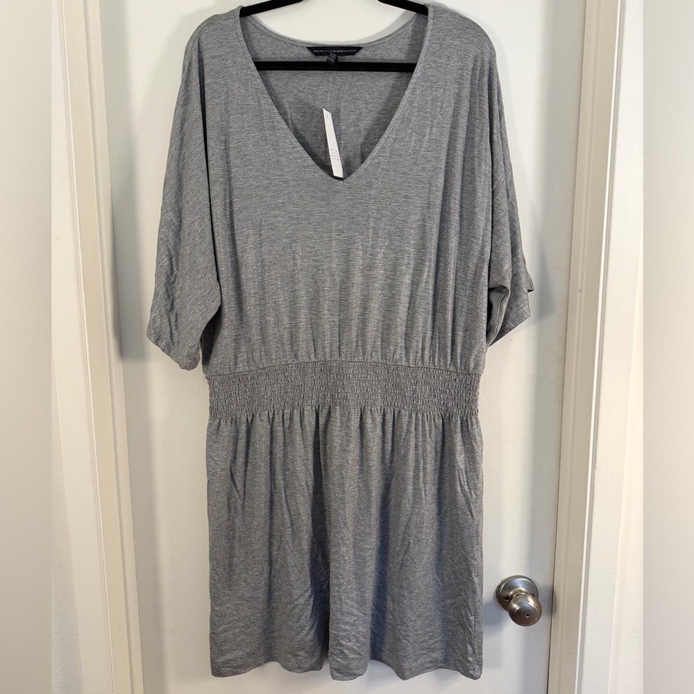 WHITE HOUSE BLACK MARKET Grey Metallic V-Neck Dress, Size XL